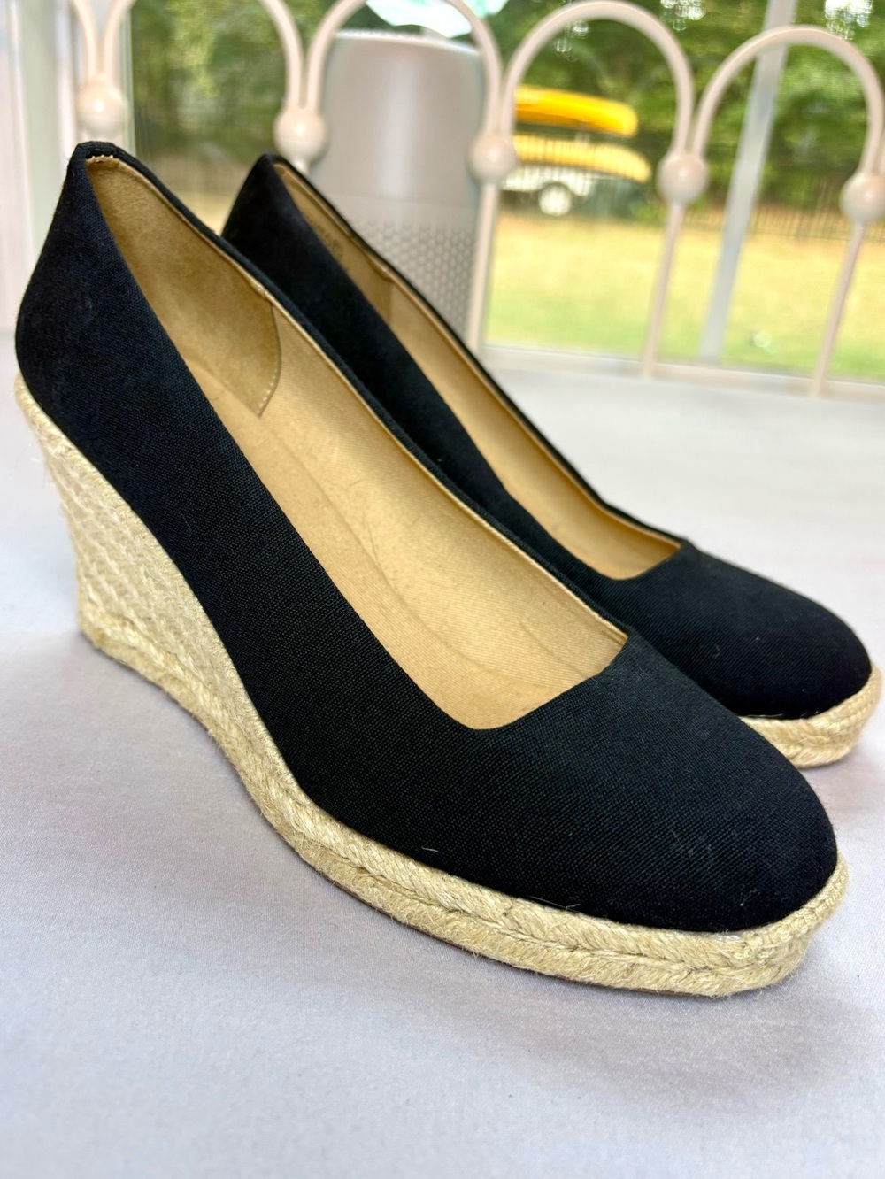 J.Crew Factory Black Canvas Espadrille Wedge Pumps Size 8 AL003